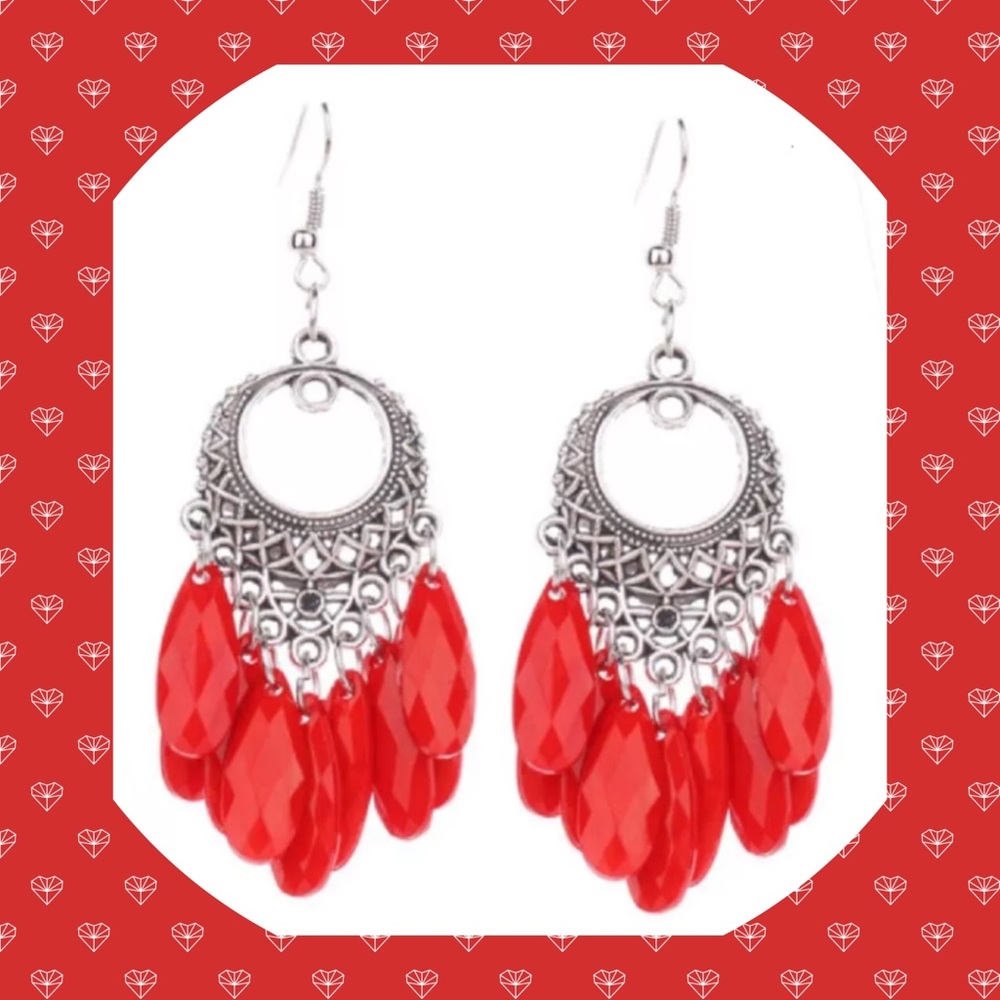 ❤️NEW Fashion Bohemian SILVER/RED EARRING